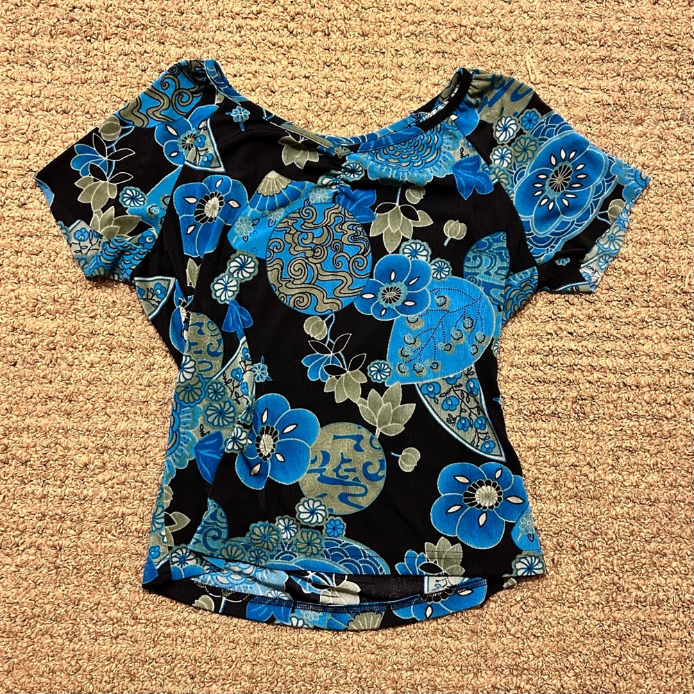 Blue Floral 2000s Top Juniors Large
